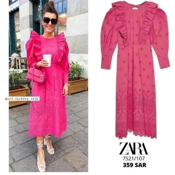 New with tags zara Pink Eyelet Embroidered maxi Dress in size small - Picture 11 of 12